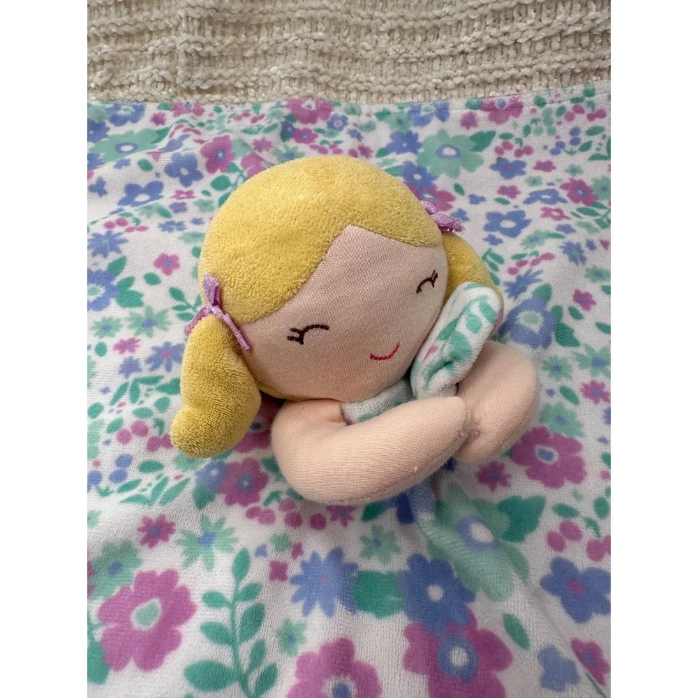 Carters Plush Lovey Blonde Doll Security Blanket Floral Purple Pink Kids 14in‎